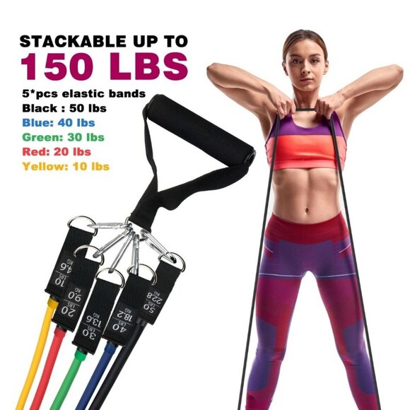NEW Resistance Training Bands 11 Piece Set Home Workout Physical Therapy Yoga Pi - Picture 3 of 16